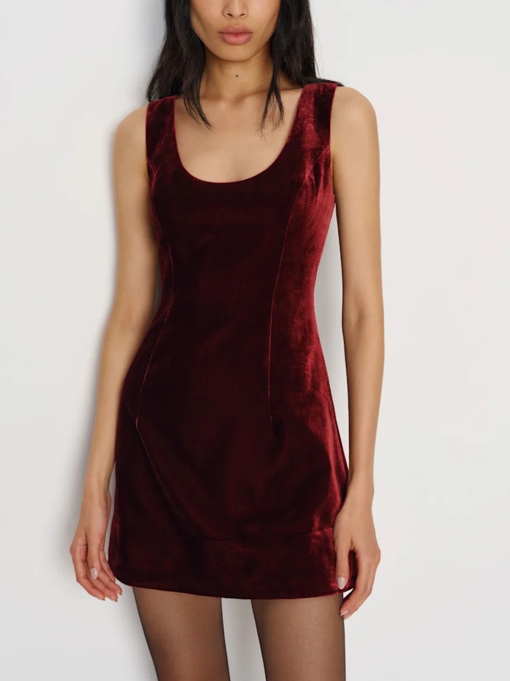 Reformation Franceska Dark Red Velvet Mini Dress